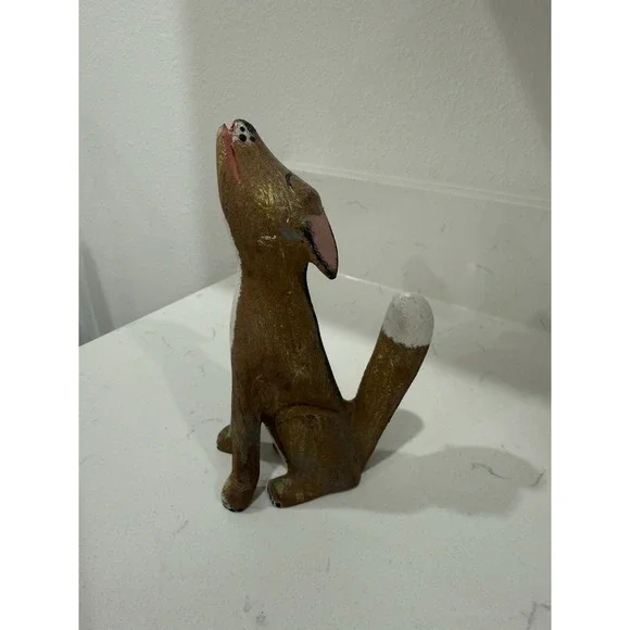 Vintage David Alvarez Signed Carved Wood Howling Coyote7 Folk Sculpture